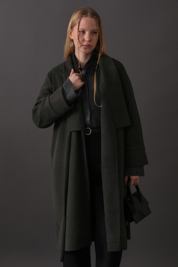 Double-Breasted Belted Coat Anthracite - 11