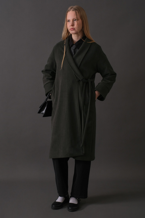 Double-Breasted Belted Coat Anthracite - 13