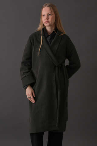 Double-Breasted Belted Coat Anthracite - 14