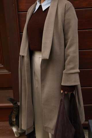 Double Breasted Wrap Coat Mink - 10