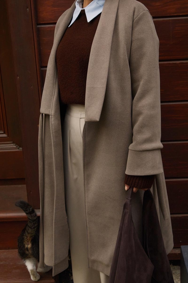Double Breasted Wrap Coat Mink - 10