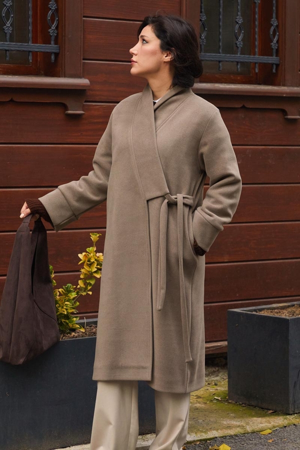 Double Breasted Wrap Coat Mink - 11