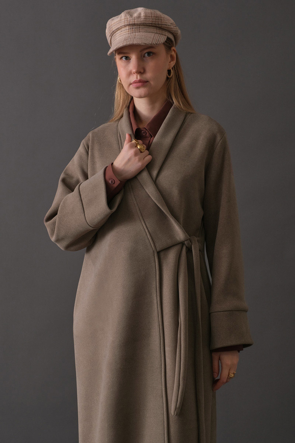 Double Breasted Wrap Coat Mink - 2