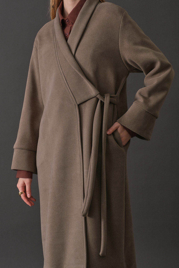 Double Breasted Wrap Coat Mink - 4