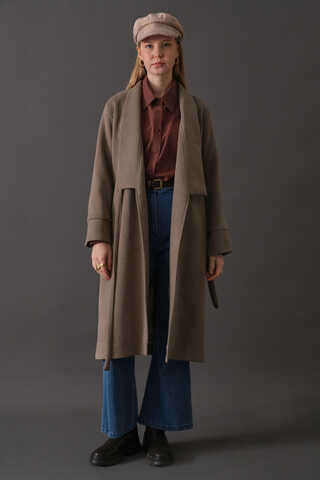 Double Breasted Wrap Coat Mink - 5