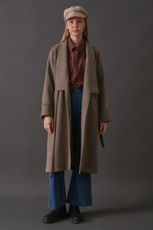 Double Breasted Wrap Coat Mink - 5