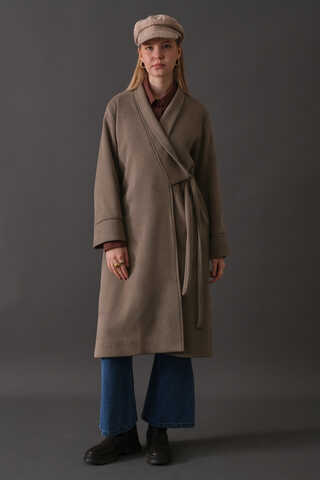 Double Breasted Wrap Coat Mink - 3
