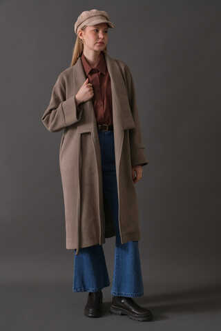 Double Breasted Wrap Coat Mink - 14