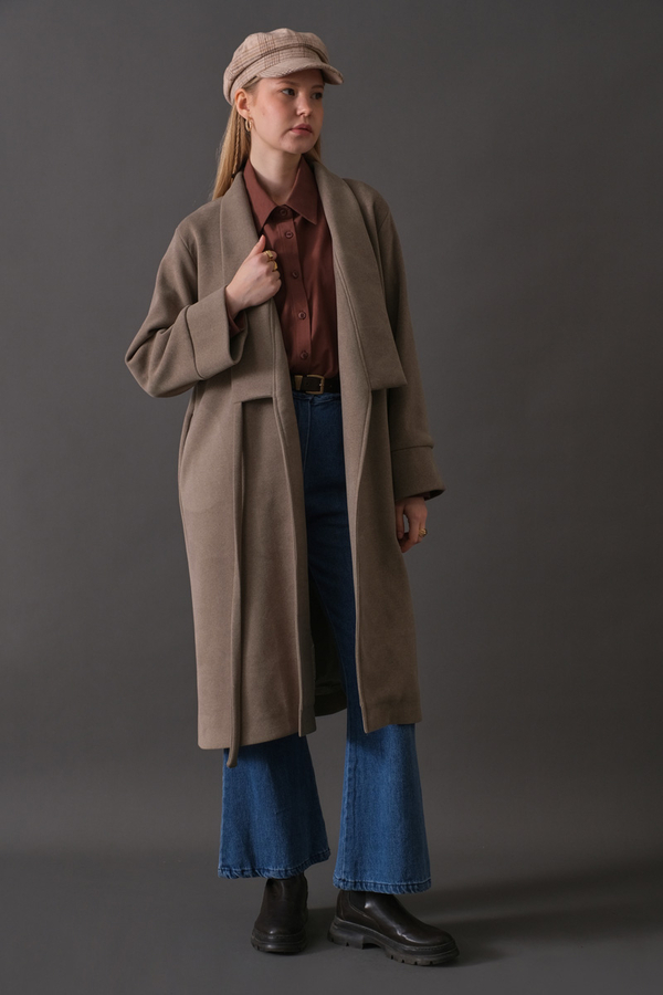 Double Breasted Wrap Coat Mink - 14