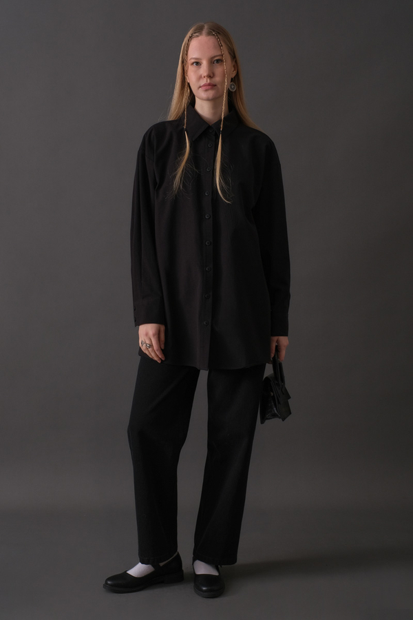 Drop-Shoulder Buttoned Shirt Black