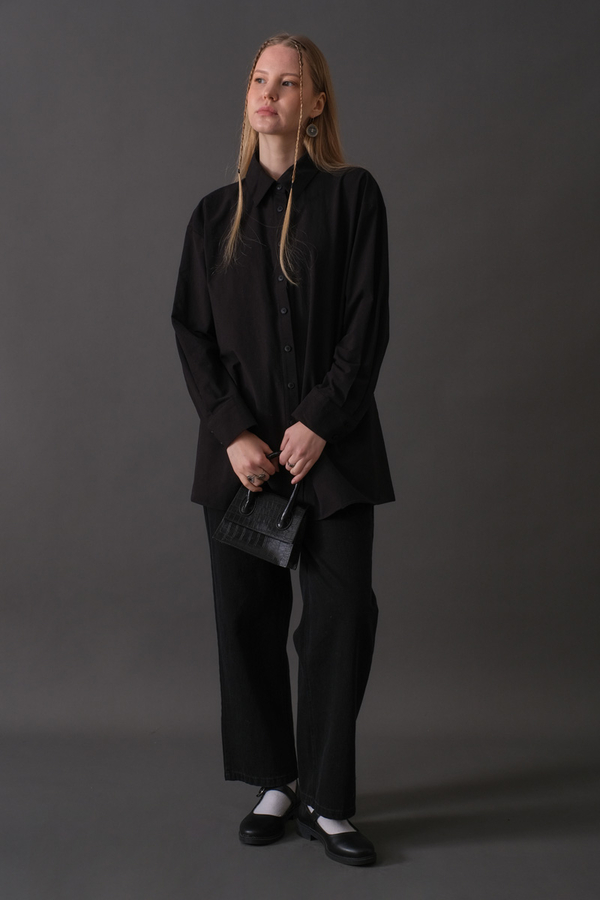 Drop-Shoulder Buttoned Shirt Black (1)