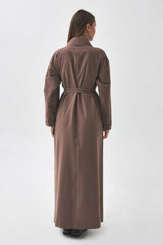 Dropped Shoulder Buttoned Dress Brown - 14
