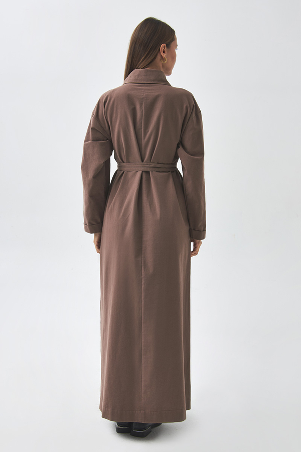 Dropped Shoulder Buttoned Dress Brown - 14