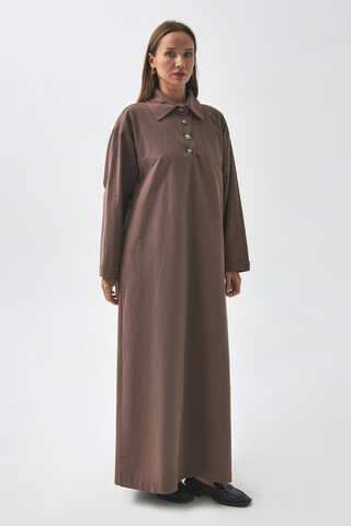 Dropped Shoulder Buttoned Dress Brown - 4