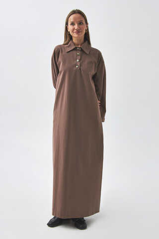 Dropped Shoulder Buttoned Dress Brown - 13