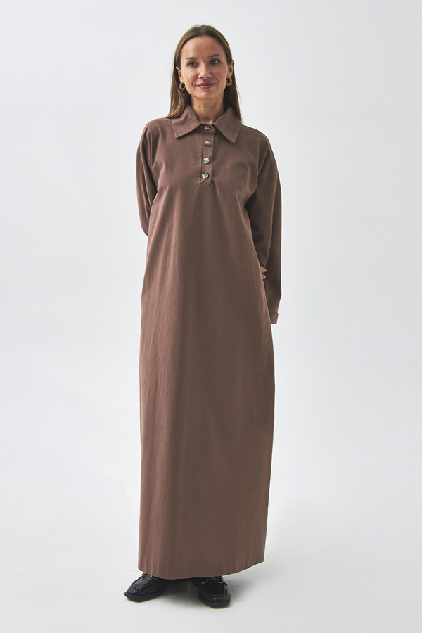 Dropped Shoulder Buttoned Dress Brown - 13
