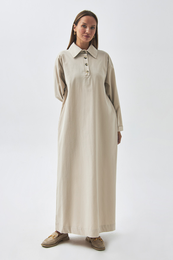 Dropped Shoulder Buttoned Dress Stone