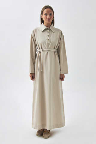 Dropped Shoulder Buttoned Dress Stone - 2