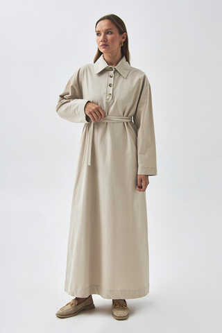 Dropped Shoulder Buttoned Dress Stone - 4