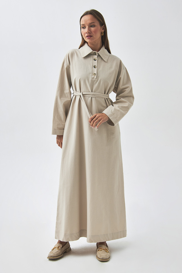 Dropped Shoulder Buttoned Dress Stone - 7