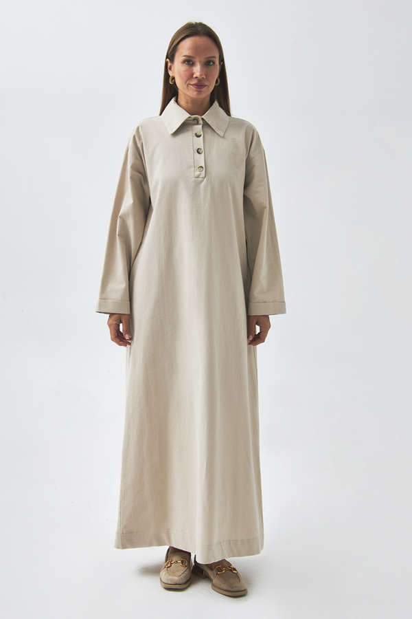 Dropped Shoulder Buttoned Dress Stone - 9