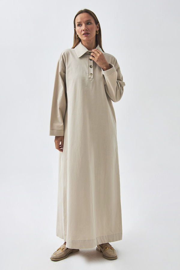 Dropped Shoulder Buttoned Dress Stone - 11