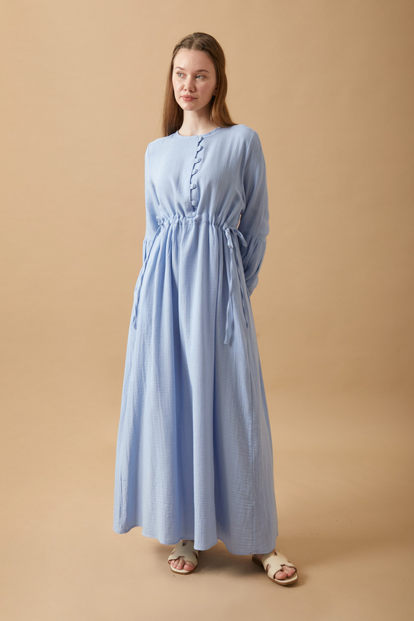 Buttoned Muslin Dress Baby Blue
