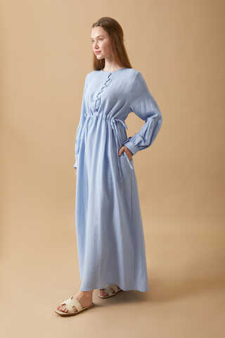 Düğmeli Müslin Elbise Bebe Mavisi - 7