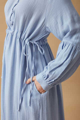 Düğmeli Müslin Elbise Bebe Mavisi - 8