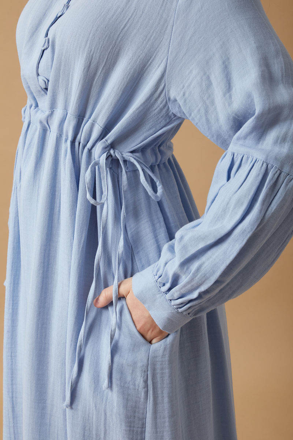 Düğmeli Müslin Elbise Bebe Mavisi - 8