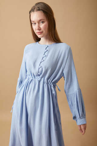 Düğmeli Müslin Elbise Bebe Mavisi - 5