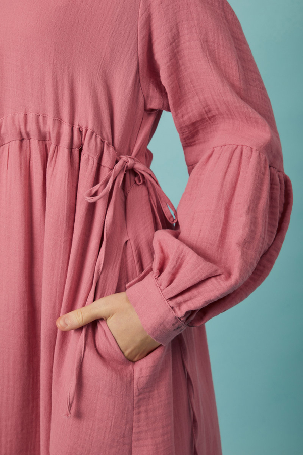 Düğmeli Müslin Elbise Pembe - 13