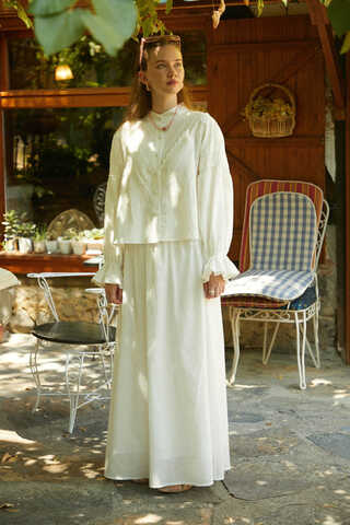 Duru Büzgülü Etek Beyaz - 1