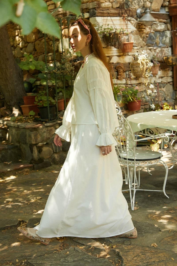 Duru Büzgülü Etek Beyaz - 3