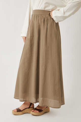 Duru Büzgülü Etek Vizon - 6