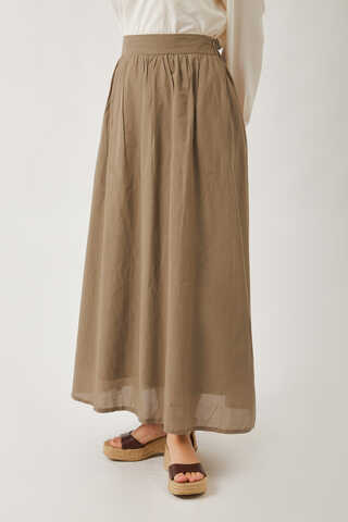 Duru Büzgülü Etek Vizon - 8