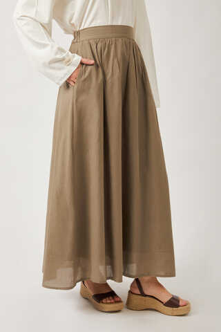 Duru Büzgülü Etek Vizon - 11