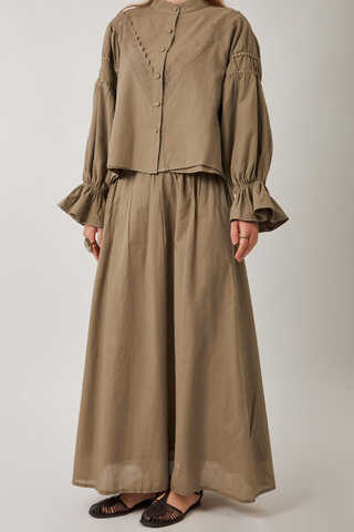 Duru Büzgülü Etek Vizon - 9