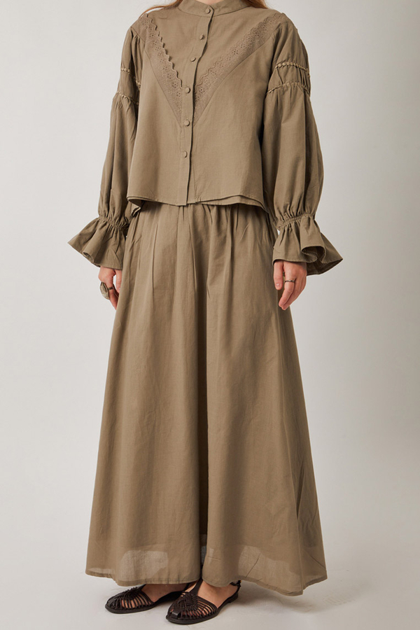 Duru Büzgülü Etek Vizon - 9