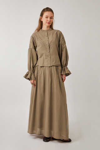 Duru Büzgülü Etek Vizon - 5