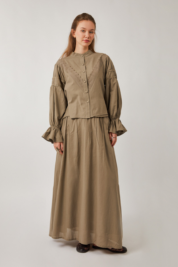 Duru Büzgülü Etek Vizon - 5