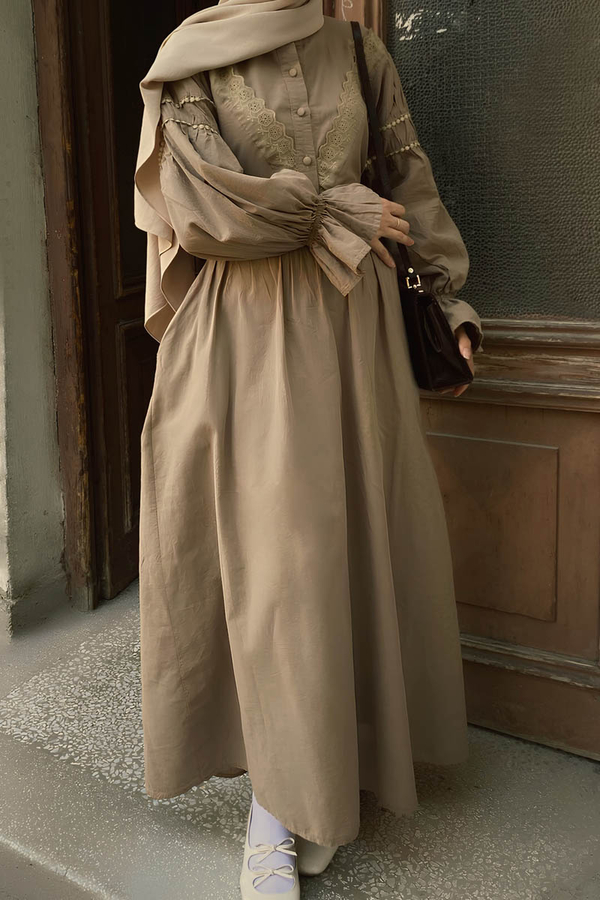 Duru Büzgülü Etek Vizon - 1