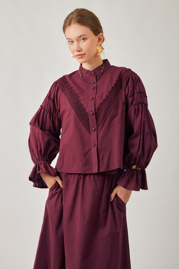 Duru Lace Shirt Burgundy - 3