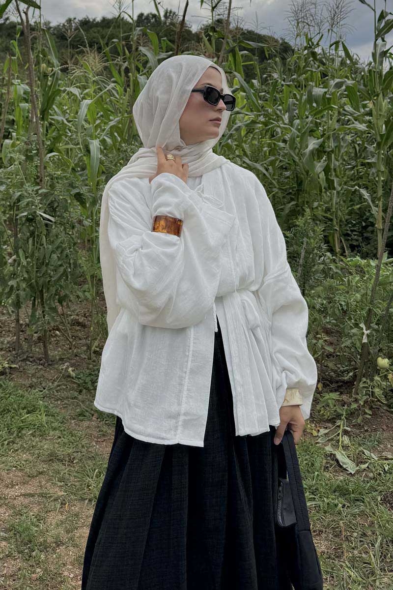 Düşük Kol Kimono Beyaz