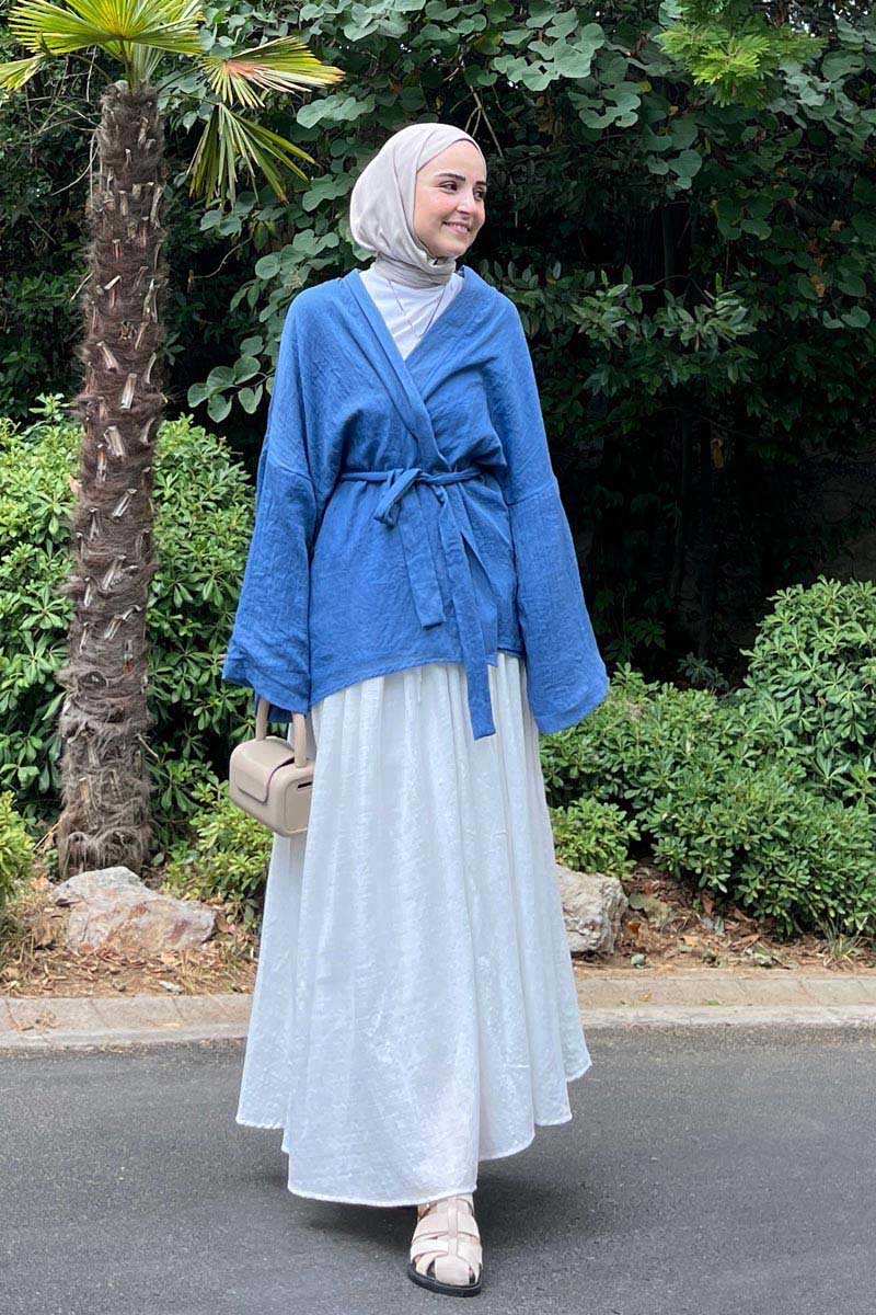 Düşük Kol Kimono İndigo