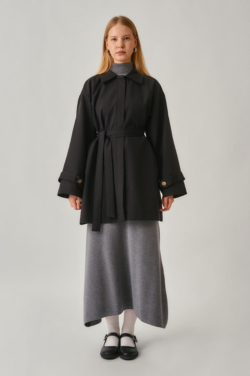 Düşük Kol Kısa Trençkot Siyah