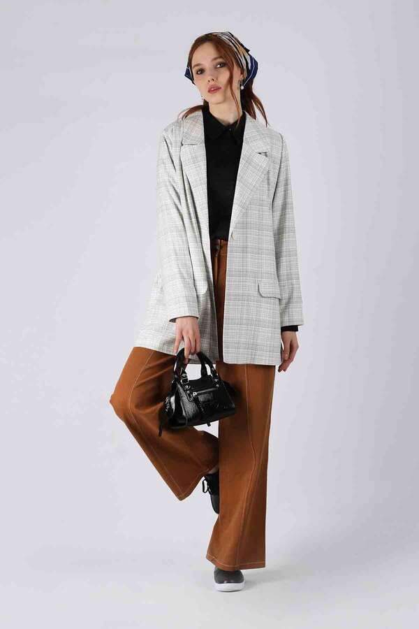 Zulays - Ekose Blazer Ceket Beyaz
