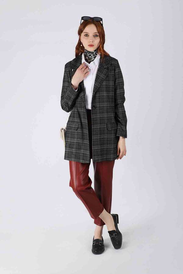 Zulays - Ekose Blazer Ceket Siyah