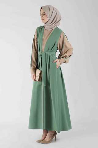 Zulays - Kolları Biyeli Abaya Takım Koyu Mint