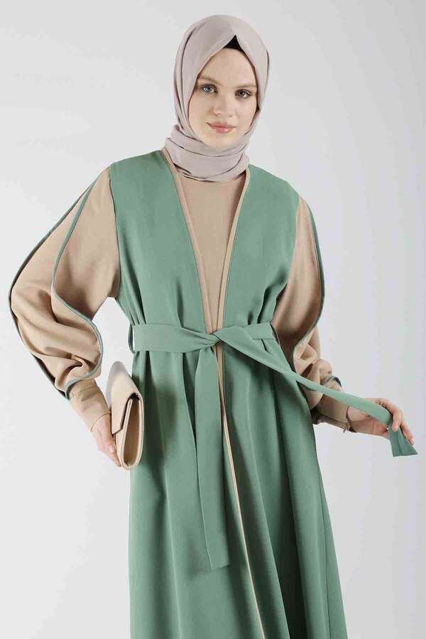 Kolları Biyeli Abaya Takım Koyu Mint - 2